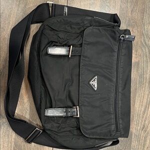 Prada Black Nylon Messenger Bag with Silver Details